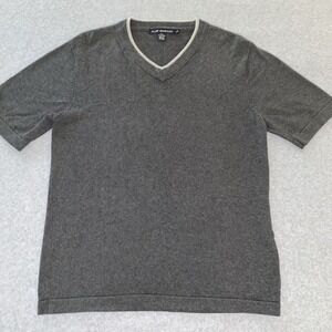 Club Monaco Sweater Men L‎ Gray Short Sleeve V-Neck 100% Cotton Minimalist Knit